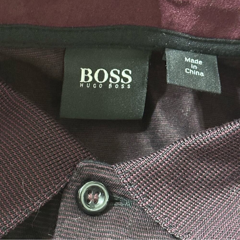 Boss Hugo Boss Mens Size S Plum Black Micro Stripe Cotton Long Sleeve Polo Shirt - Picture 5 of 9